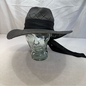 Stylish Charcoal Gray Wide-Brim Hat with Black Ribbon